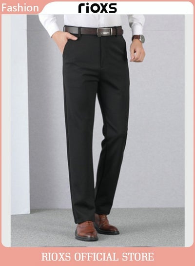Buy Men's Classic Regular Fit Formal Pants Casual Business Trousers Trendy Straight Leg Pants With Pockets in UAE