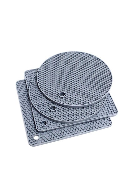 اشتري Big Silicone Table Mats Hot Pad Mats Pot Holder, Multi-Purpose Drying Trivet Mat (Set of 4) Non Slip, Flexible, Durable, Dishwasher Safe Heat Resistant Hot Pads Color: Grey في الامارات