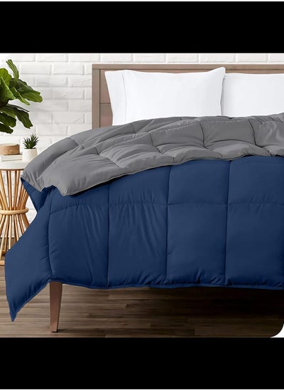 Buy 3Pcs Reversible Heavy Comforter Set - 2.8Kgs - Down Alternative Filling - (For Matress 100cm/120cm) - Size (180cm x 240cm) + 2 Pillow Case Covers (50cm x 70cm) - Dark Blue x Grey in Egypt