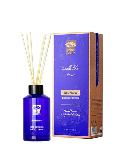 اشتري Natural Escapes Blue Moon Reed Diffuser 190 ml Therapeutic Grade Scented Oil For Living Room Bed Room Kitchen Bathroom Essential Oil For Fragrance Diffusers Blue في الامارات