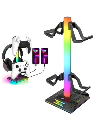 Buy Gaming Controller Holder RGB Headphones Stand 10 Light Modes with 2 USB Charging Ports and Type-C Port - (Black) in Saudi Arabia