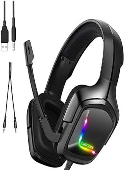 Buy Onikuma k20 stereo rgb gaming headset with led light noise-cancelling mic for mobile/pc/ps4/xbox one/mac, black, Wired in Egypt