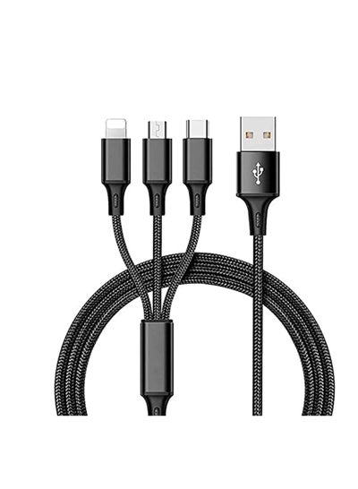 Buy Rafiad 3 in 1 multi-use charging cable, 4 feet long, nylon-covered fast charging cable with IP, Type C, and Micro USB connector, compatible with most mobile phones, tablets, and others-blackcolor in Saudi Arabia