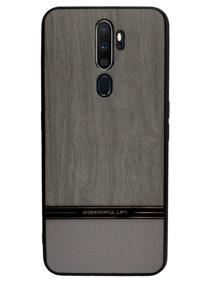 Buy Shockproof Wood Grain Skin PU and TPU Shockproof Luxury Phone Case for Oppo A9 2020/A5 2020 (Grey) in Egypt