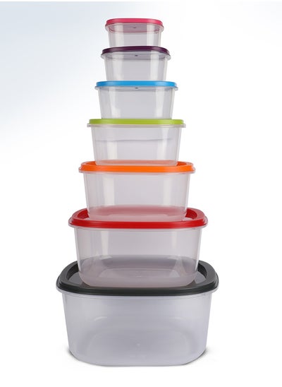 اشتري FEELINGS  FOOD CONTAINER PLASTIC OVAL SQR W/ RAINBOW LIDS 7 SET في الامارات