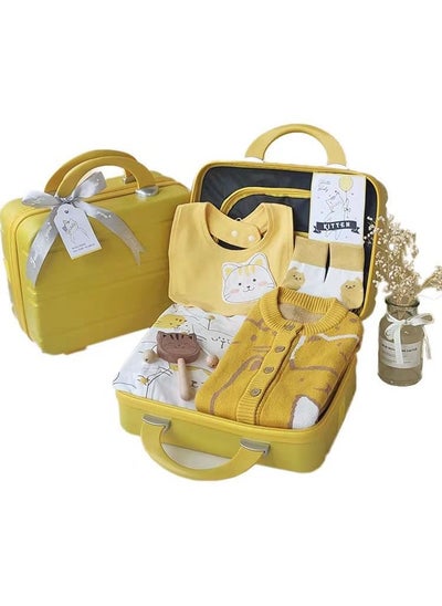 اشتري Baby Giftset for Newborn with Rompers and wooden toys in cute suitcase in Kitten theme for Girls and Boys في الامارات