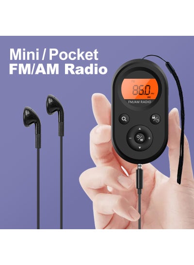 اشتري Portable Mini Pocket Radio with Backlight FM/AM Black [English Instructions]] في السعودية