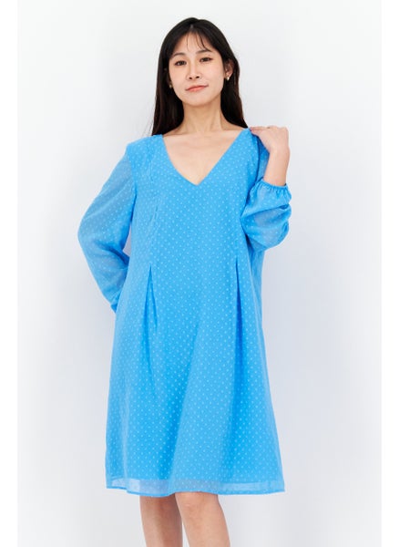 Buy Women Textured Shift Dress, Blue in UAE