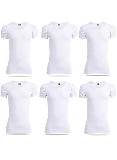 Buy Round T-shirt, 100% Cotton, Half Sleeve, Egyptian Made (6 pieces), White in Saudi Arabia