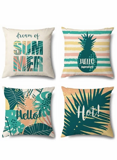 Buy Green Cushion Covers Leaf, Outdoor Waterproof Set of 4, Tropical Plant Square Linen Throw Pillow Cover, Suitable for Sofa Garden, Terrace, Home Decorative (18 x 18 inch) in UAE