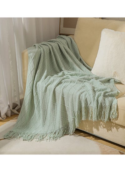 Buy Knitted Throw Blankets, Cozy Lightweight Decorative Throw, Warm Woven Blanket with Tassels for Couch Sofa, Bed and Living Room, All Seasons for Women, Men and Kids (127x172cm, Mint Green) in Saudi Arabia