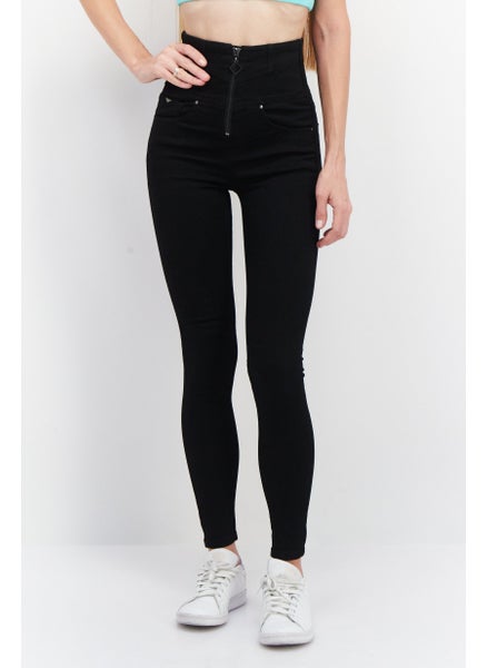 اشتري Women Slim Fit Solid Stretchable Denim Jeans, Black في الامارات