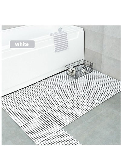 اشتري 10-Piece White of Interlocking Rubber with Drain Holes DIY Size Bathroom Shower Toilet Non-Slip Floor Tiles Mat Massage Soft Cushion 30X30 cm في الامارات