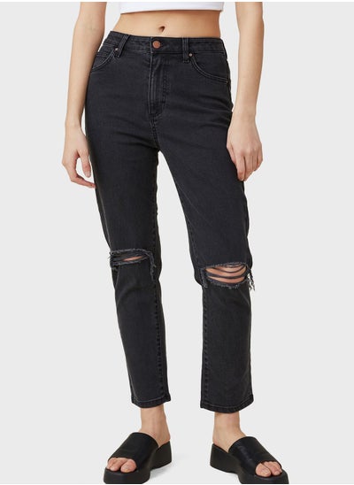 Buy High Waist Ripped Mom Jeans in Saudi Arabia