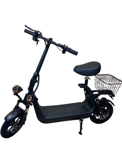 Buy Electric Scooter with Basket | Electric Scooter for Adults | Electric Scooter with Seat | Foldable Electric Scooter | 48V Voltage | 500W Motor | Front and Rear Lights | Shock Absorption Suspension | Storage Basket | Weight Capacity 120 KG | 12-Inch Tires in Saudi Arabia