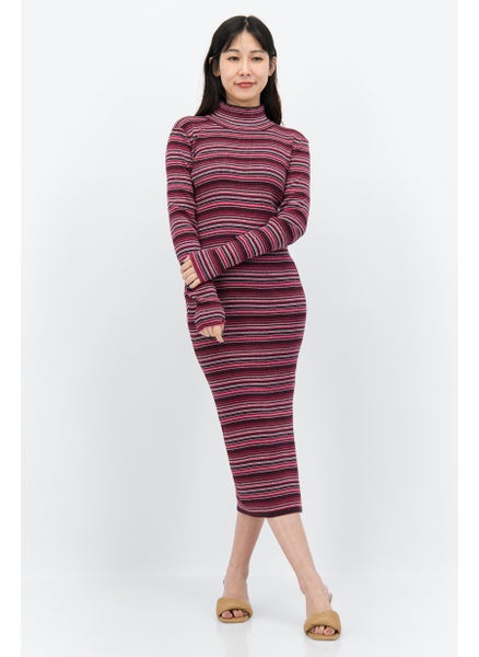 اشتري Women Stripe Midi Dress, Red/Pink في الامارات