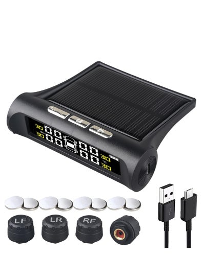 Buy Tire Pressure Monitoring System TPMS for Trucks, RVs, Trailers, and Cars, 4 Sensors, 6 Alarm Modes, Solar and USB Charging, Large Display, Extended Battery Life in Saudi Arabia