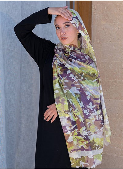 Buy Printed Fluffy Scarf Purple - Yelow For Women in Egypt