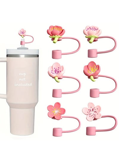 Buy 6 Pcs Sakura Straw Cover Cap for Stanley Cup, 10mm Dust Proof Reusable Silicone Straw Tips Lids, Straw Toppers for Stanley Tumblers (Pink) in Saudi Arabia