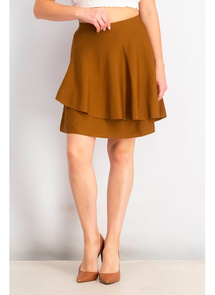 اشتري Women Textured Mini Skirt, Brown في الامارات