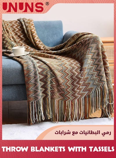 Buy Bohemian Throw Blankets,Soft Cozy Lightweight Knitted Throw Blankets With Tassels,Fall Throw Blanket For Couch Decorative Throw Blankets/Bed/Sofa/All Seasons-Yellow 127x180cm in UAE