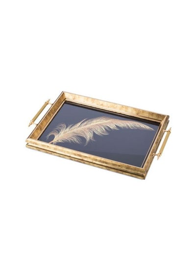 Buy Golden Wooden Serving Tray With Black Floor 3D Design And Golden Hand in Saudi Arabia