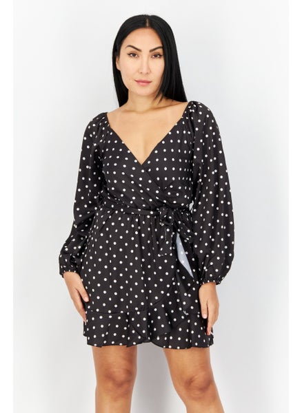 اشتري Women Dot Print Mini Dress, Black في الامارات