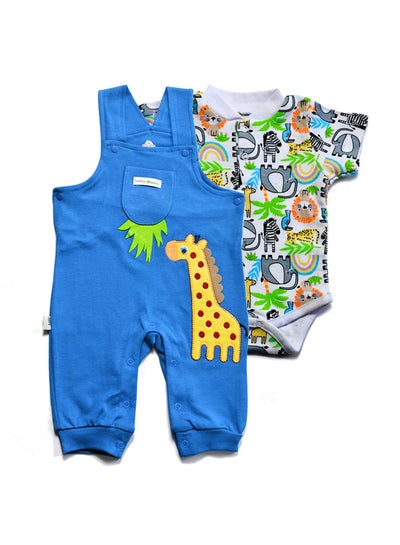 Buy Giraffe Baby set with Printed jumpsuit and T-shirt Blue in Egypt