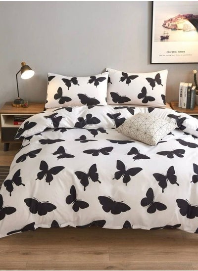 اشتري Duvet cover set, White color with Black Buttefly design various sizes في الامارات