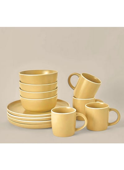 Buy 12-Piece Stoneware Cermamic Dinnerware Set Yellow in UAE