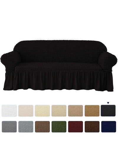 Buy Three Seater Super Stretchable Anti-Wrinkle Slip Flexible Resistant Jacquard Sofa Cover Black 140-280cm in UAE