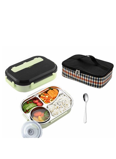 Buy Stainless Steel Lunch Box  4 Compartment  with Bowl Soap Bag and Spoon Large in UAE