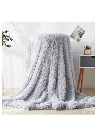 Buy JAFFIUST Decorative Extra Soft Faux Fur Throw Blanket 50"x62",Solid Lightweight Fuzzy Reversible Long Hair Shaggy Blanket,Fluffy Cozy Plush Mink Fleece Comfy Microfiber Blanket for Couch Sofa Bed in UAE