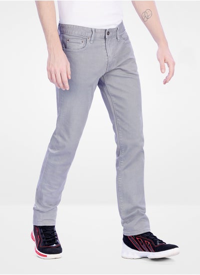 Buy Web Denim Light Grey Mid Waist Regular Fit Straight Stretchable Jeans Fashionable Relaxed Fit Comfortable Denim Pant For Men in UAE