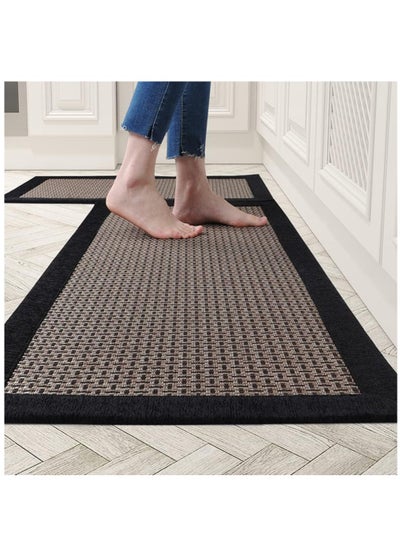 Buy 2pcs Kitchen Rugs and Mats, Non Skid Kitchen Floor Rugs, Large Kitchen Floor Mats for in Front of Sink (Black, 50x80cm+50x120cm) in Saudi Arabia