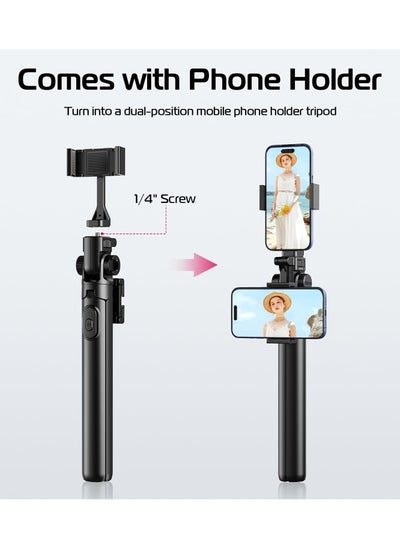 اشتري MT-70 Extendable Phone Tripod, 63" Selfie Stick Phone Vlog Tripod Stand with 2 Phone Clip, 360° Rotate Dual Camera Tripod for iPhone Sony Canon GoPro, Lightweight for Travel في الامارات