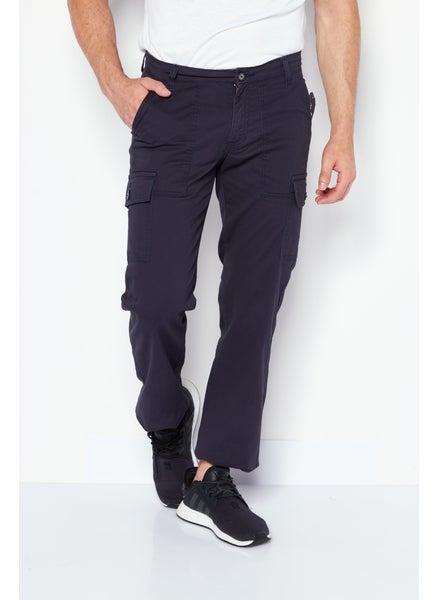 Buy Men Slim Fit Plain Cargo Pants, Navy in Saudi Arabia