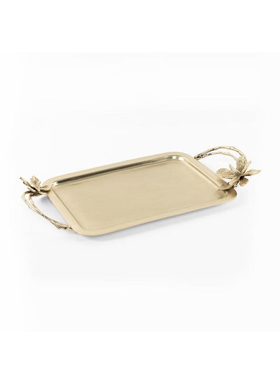 Buy Fluer Decorative Tray, Gold - 48x25 cm in UAE