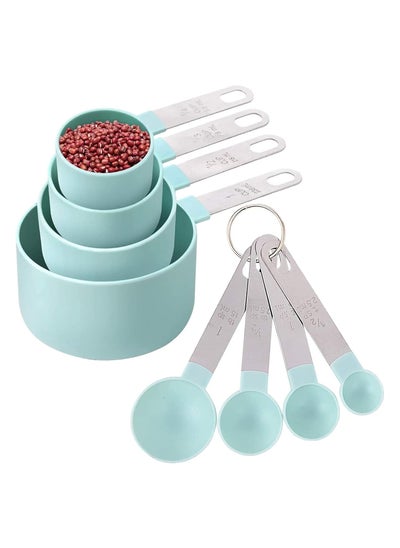 Buy Measuring Cups and Spoons Set of 8 Pieces，Nesting Measure Cups with Stainless Steel Handle，for Dry and Liquid Ingredient （lake blue） in Saudi Arabia