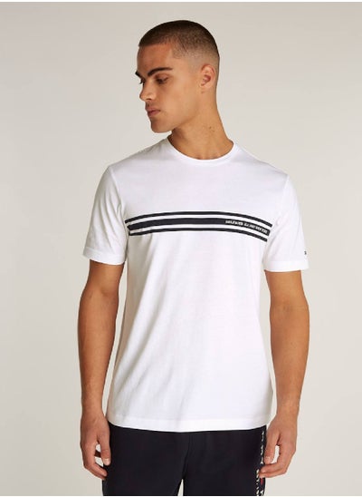 Buy Men's Central Chest Striped T-shirt - Cotton, White in Saudi Arabia