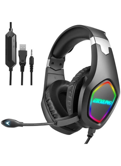 اشتري J20 High Quality RGB Gaming Surrounding Headset With Noise Cancelation Microphone USB+3.55mm Jack For PC & Playstation - Black في مصر