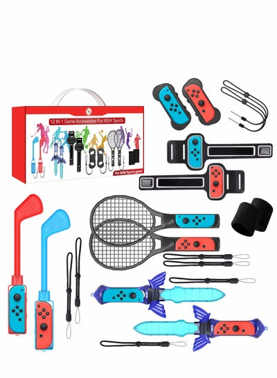 Buy 2022 Switch Sports Accessories Bundle 12 in 1 Family Kit for Nintendo Games Tennis Rackets, Sword Grips, Golf Clubs, Wrist Dance Bands & Leg Strap, Joy-con Band in UAE