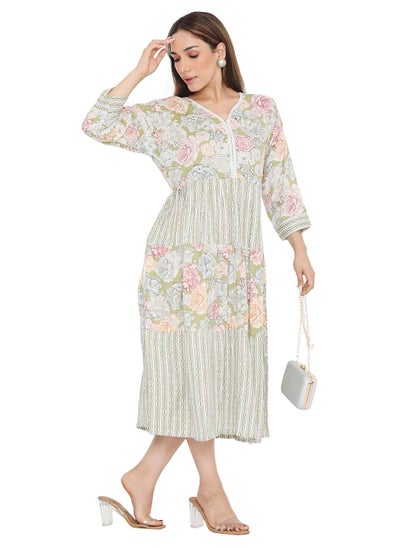 Buy SHORT PRINTED VISCOSE ELEGANT PRINTED ARABIC KAFTAN JALABIYA DRESS in Saudi Arabia