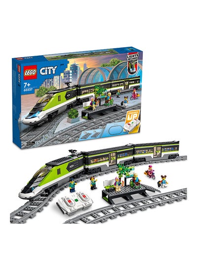 Buy City Express Passenger Train 60337 Building Kit for Ages 7+; Includes a Toy Bullet Locomotive with Working Headlights, Restaurant Car, Passenger Coach, 24 Track Pieces, Platform and 6 Minifigures (764 Pieces) in UAE