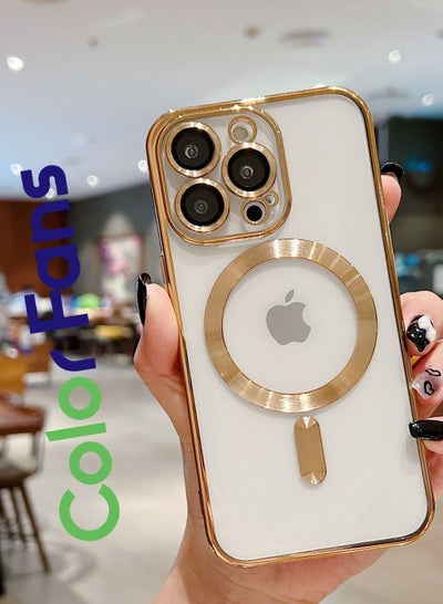 اشتري MagSafe Compatible for Apple iPhone 12 Pro Max Clear Case Slim Plating Magnetic Cover Gold في السعودية