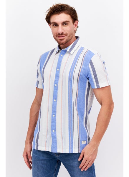 Buy Men Regular Fit Stripe Short Sleeves Casual Shirt, Blue/White Combo in Saudi Arabia