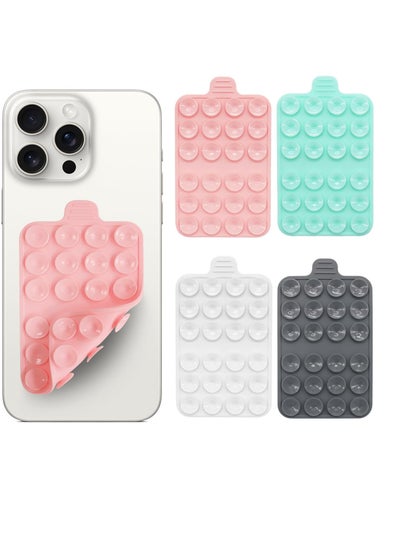 اشتري 4 Pack Double Sided Silicone Suction Phone Mount, Hands-Free Phone Accessories Holder, Non Slip Suction Cup Phone Mount, Suitable for Selfies and Videos (Pink, Mint Green, White, Grey) في الامارات