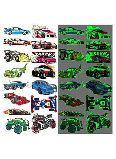 اشتري 12 Sheets Luminous Race Car Supplies Temporary Body Stickers for Boys Glow in The Dark RaceCar Body Stickers Decorations Supplies Favors for Kids Boys Men في الامارات