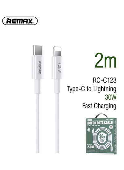 Buy RC-C123 Type C to Lightning, USB C, 20 W Fast PD Charging Cable, Charge Cable, Data Cable, 2M, 2 Meters, Long, White, for iPhone 14 13 12 11 X Xs Pro, Pro Max, Plus, iPad, CE, FCC, RoHS certified in Saudi Arabia