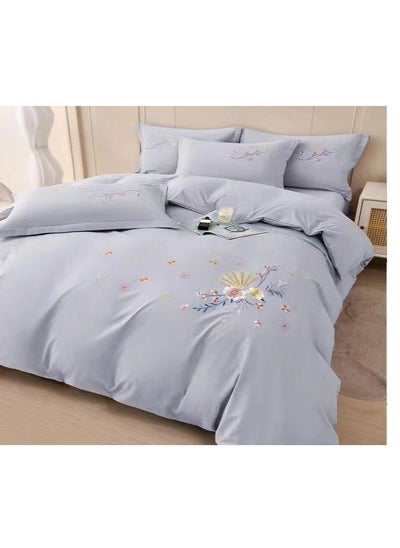 Buy Microfiber Embroidered Soft Quality Comforter Bedding set-King Size 6Pcs 1-PC fitted bedsheet 200 * 200cm,1-PCS Comforter 220 * 240 fixed, 4PCS Super Soft Pillowcases in UAE